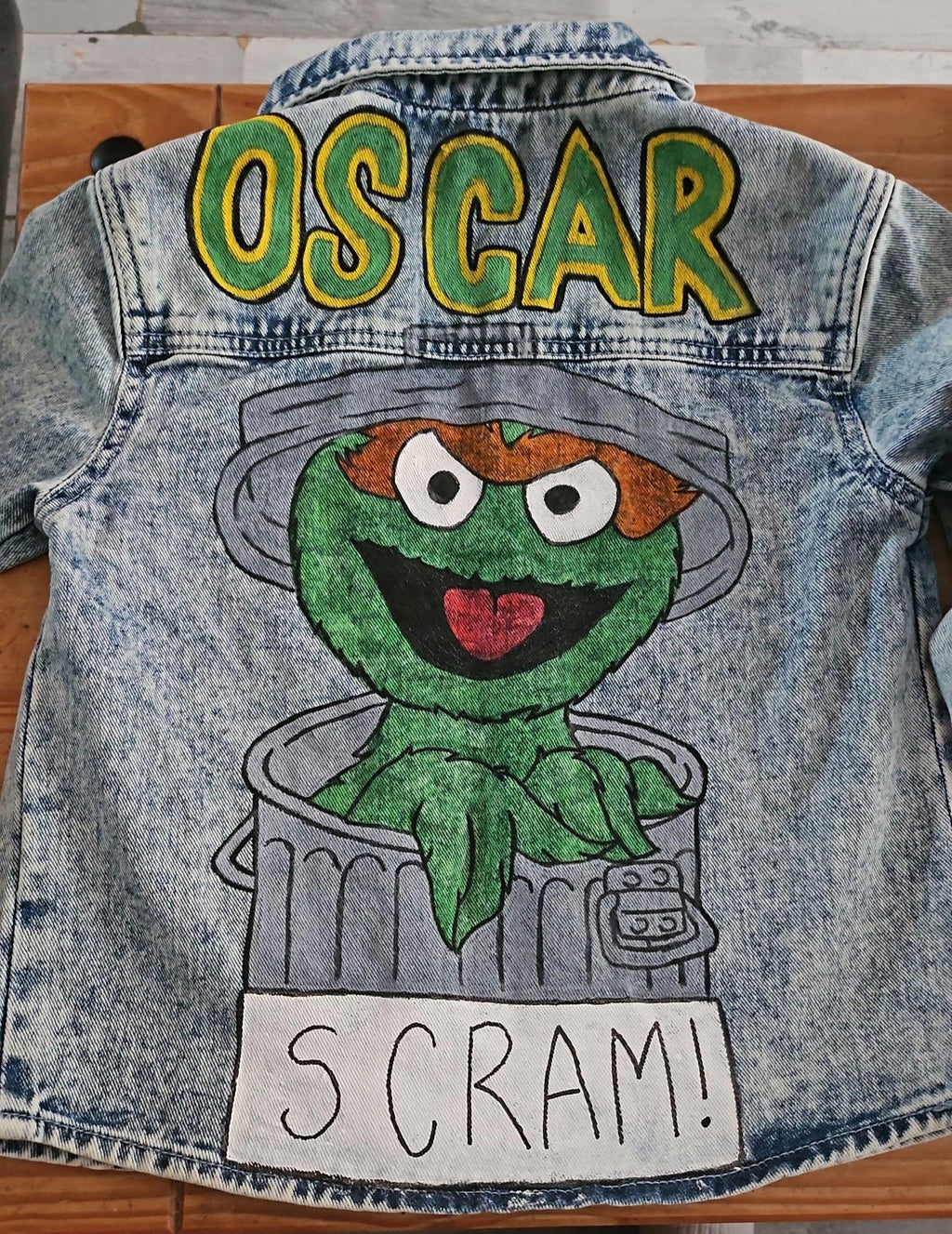 Oscar the grouch themed hand-painted personalised jacket