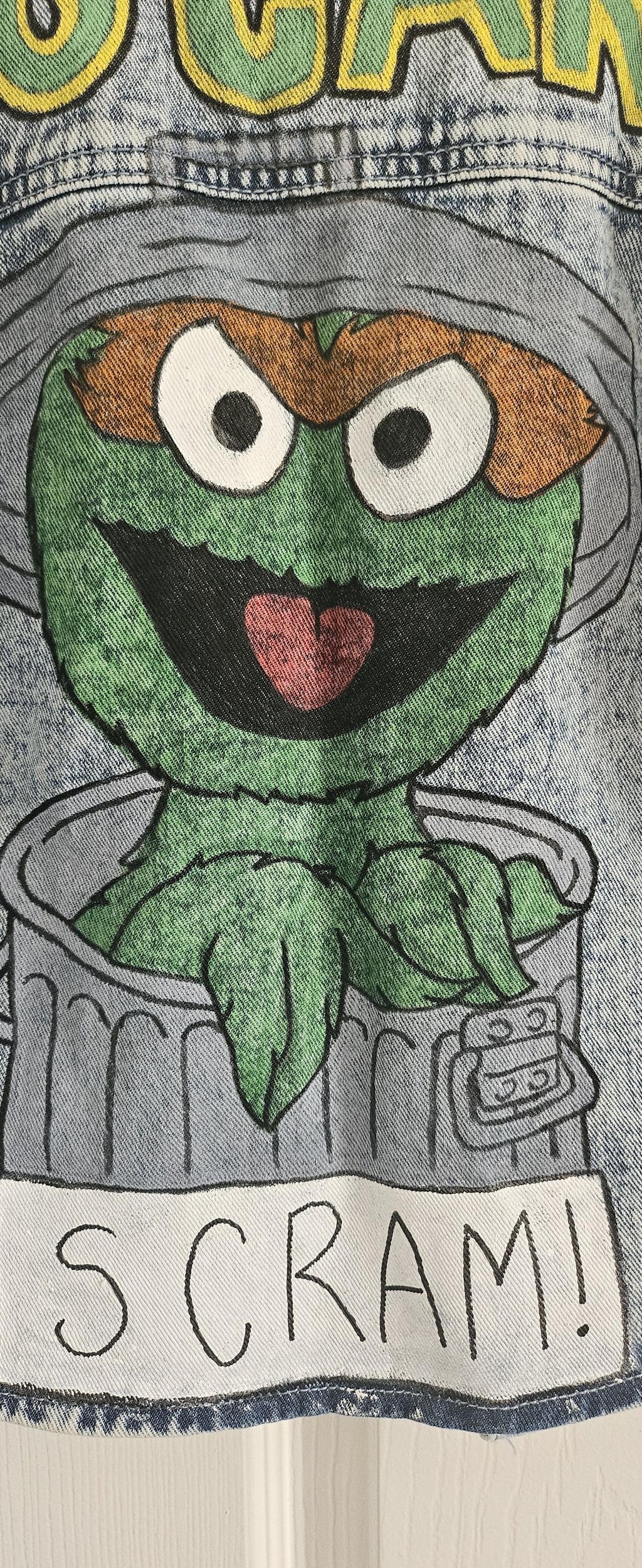 Oscar the grouch themed hand-painted personalised jacket