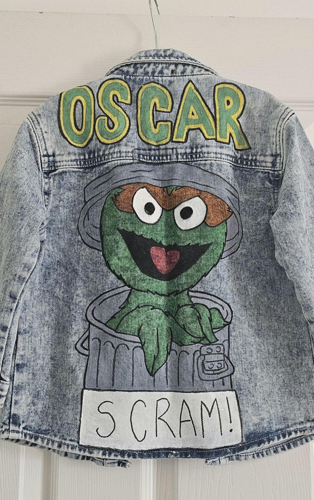 Oscar the grouch themed hand-painted personalised jacket