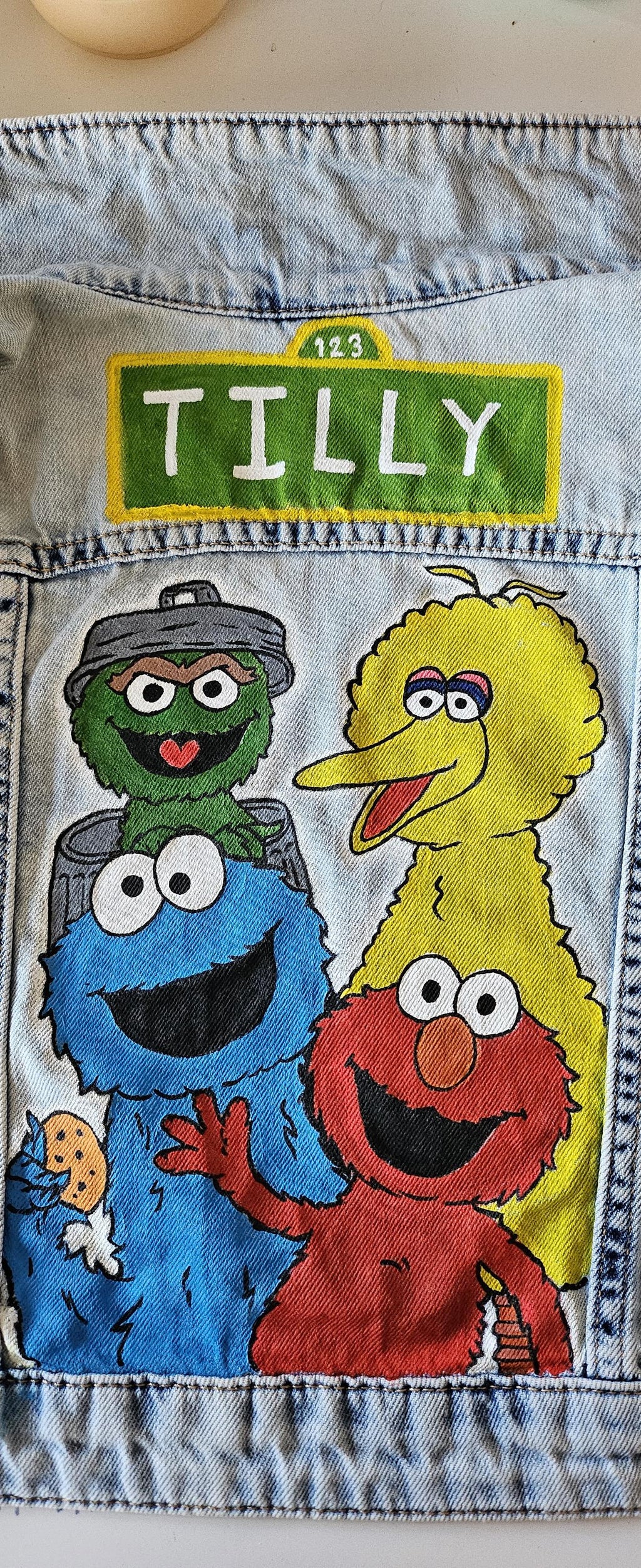 Sesame street themed hand-painted personalised jacket