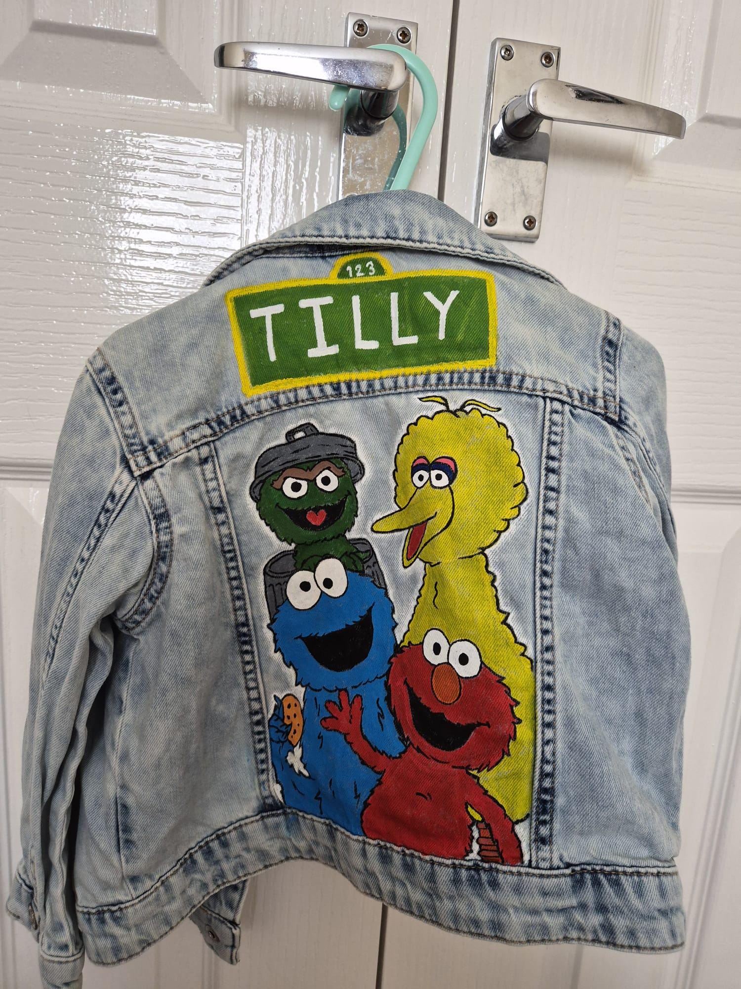 Sesame street themed hand-painted personalised jacket
